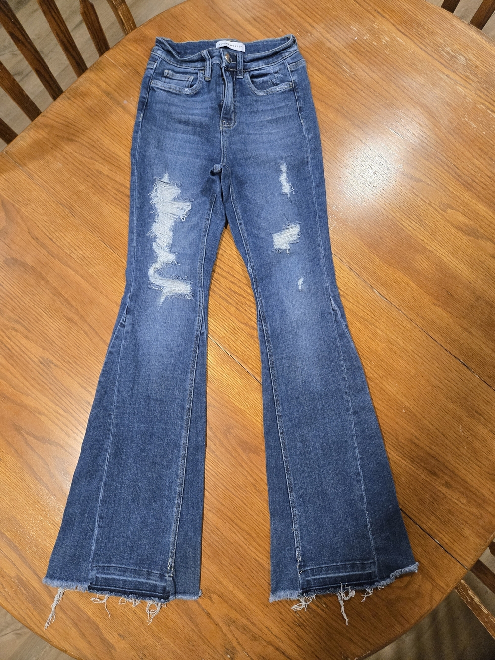 Flying Monkey Distressed Flare Jeans - Dark Blue